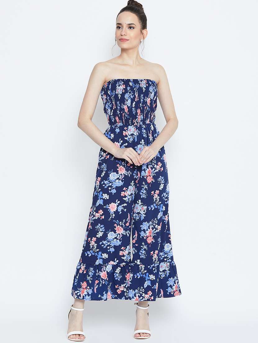 tube neck ruched floral jumpsuit