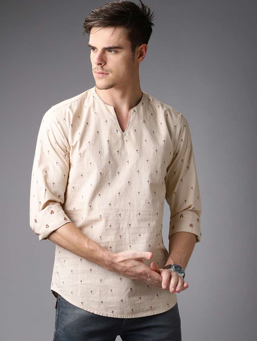 beige printed short kurta