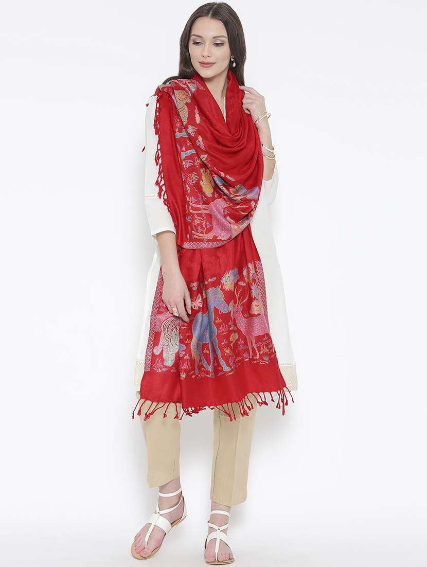 fringed hem animal print stole