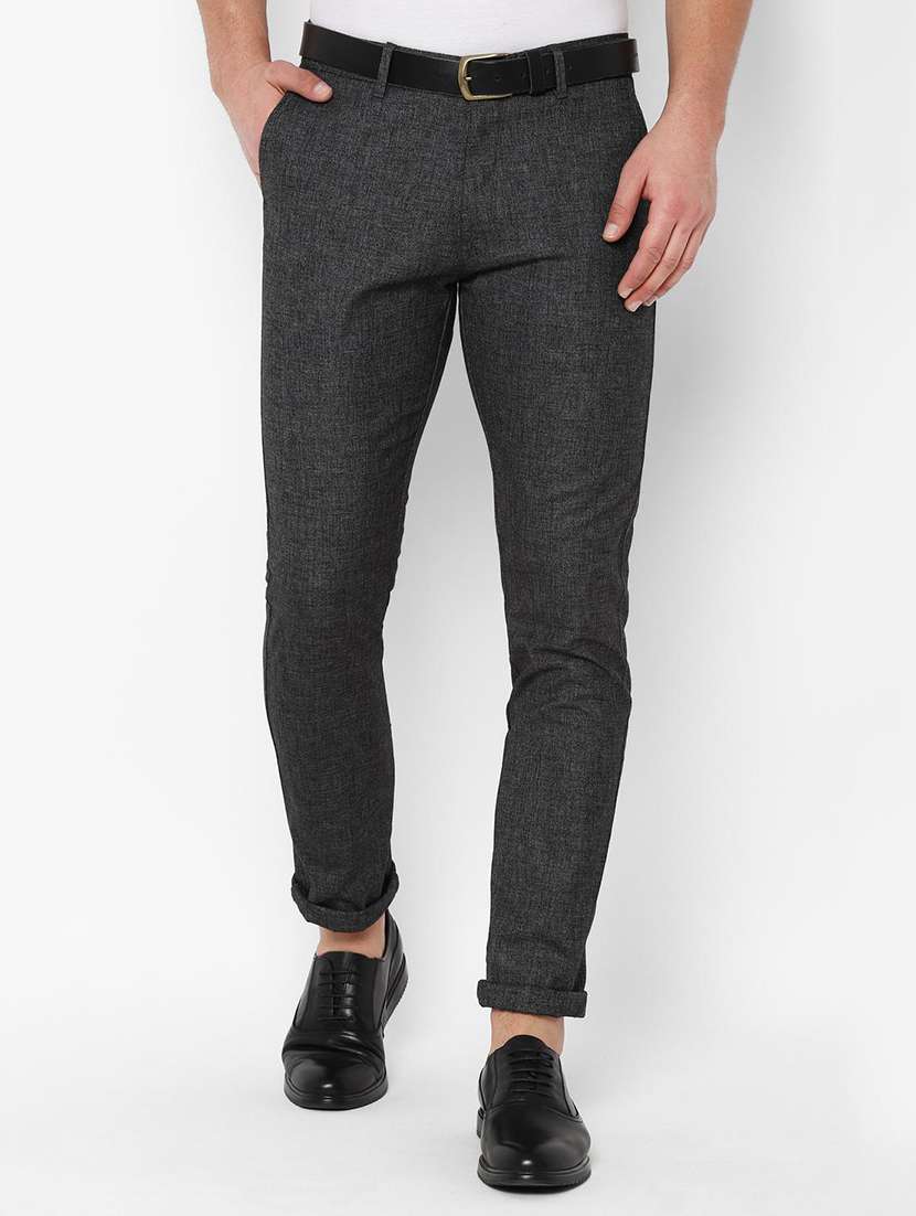 grey textured flat front casual trouser