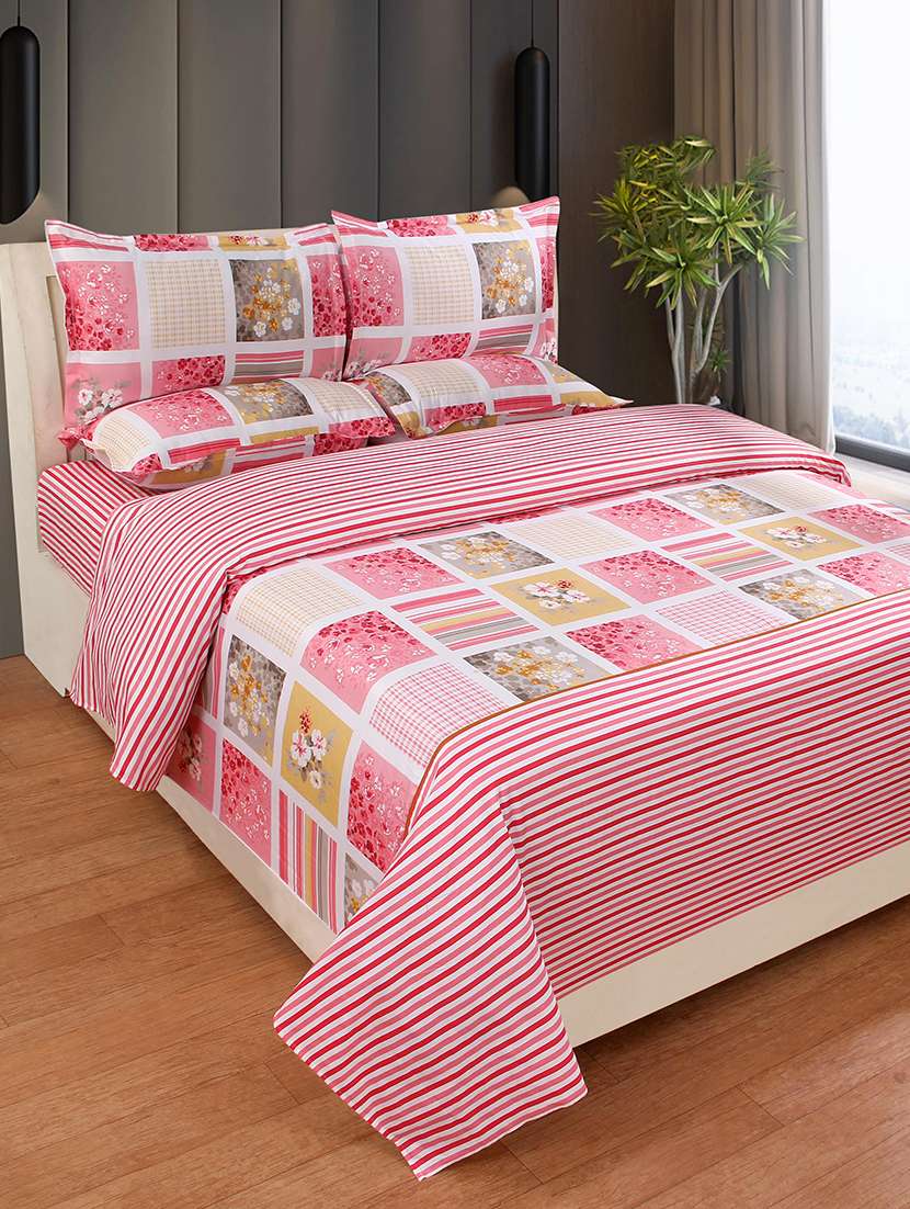  cotton double bedsheet with two stitched pillow covers