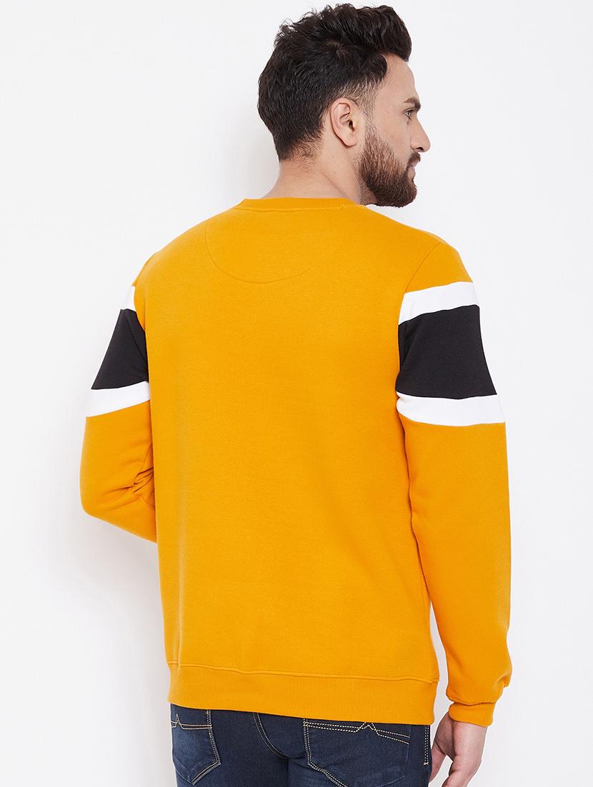 yellow color block chest print sweatshirt - 16769309 - Standard Image - 2