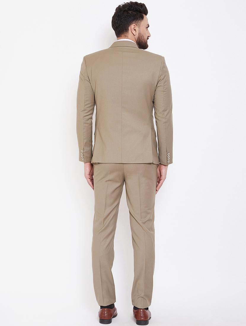 beige solid single breasted suit - 16769338 - Standard Image - 2