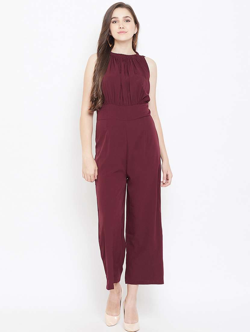 halter neck gathered solid jumpsuit