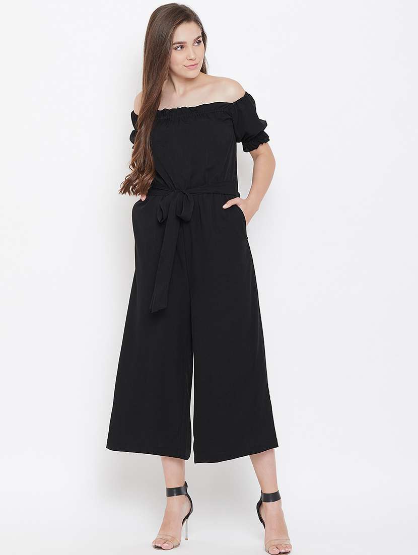 off shoulder tie knot solid jumpsuit
