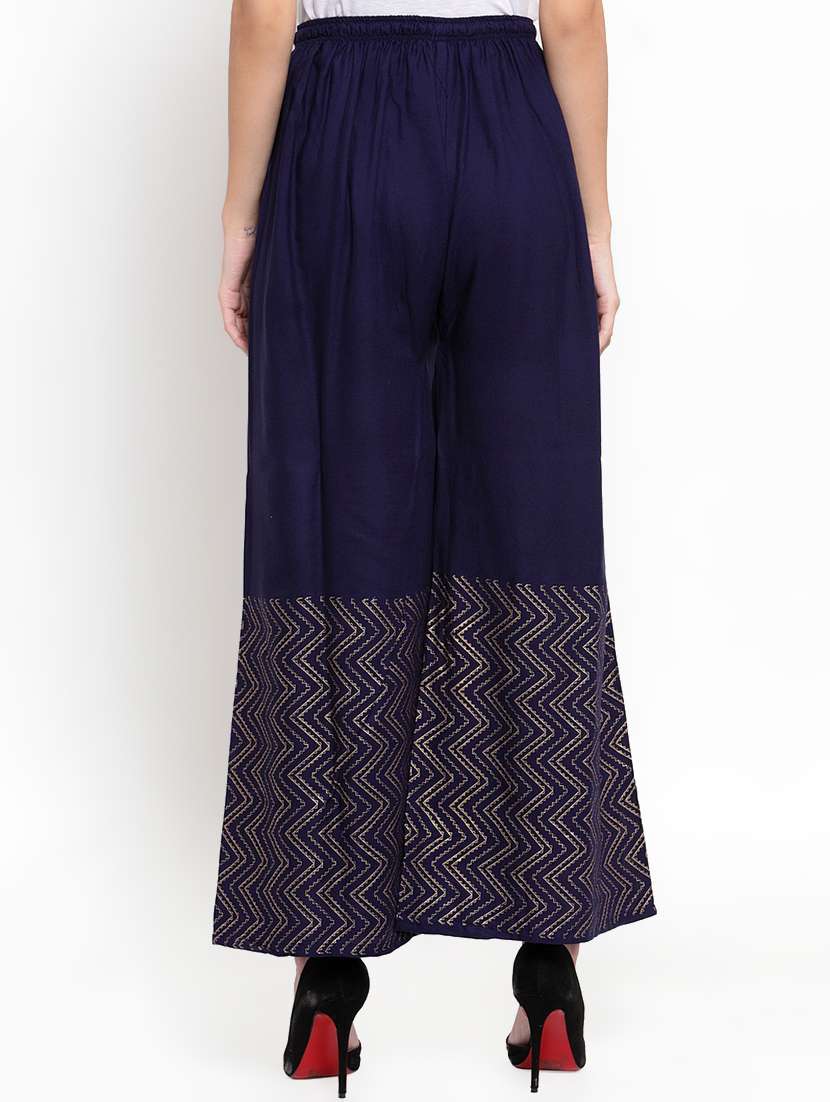 navy blue printed flared palazzo  - 16769820 -  Standard Image - 2