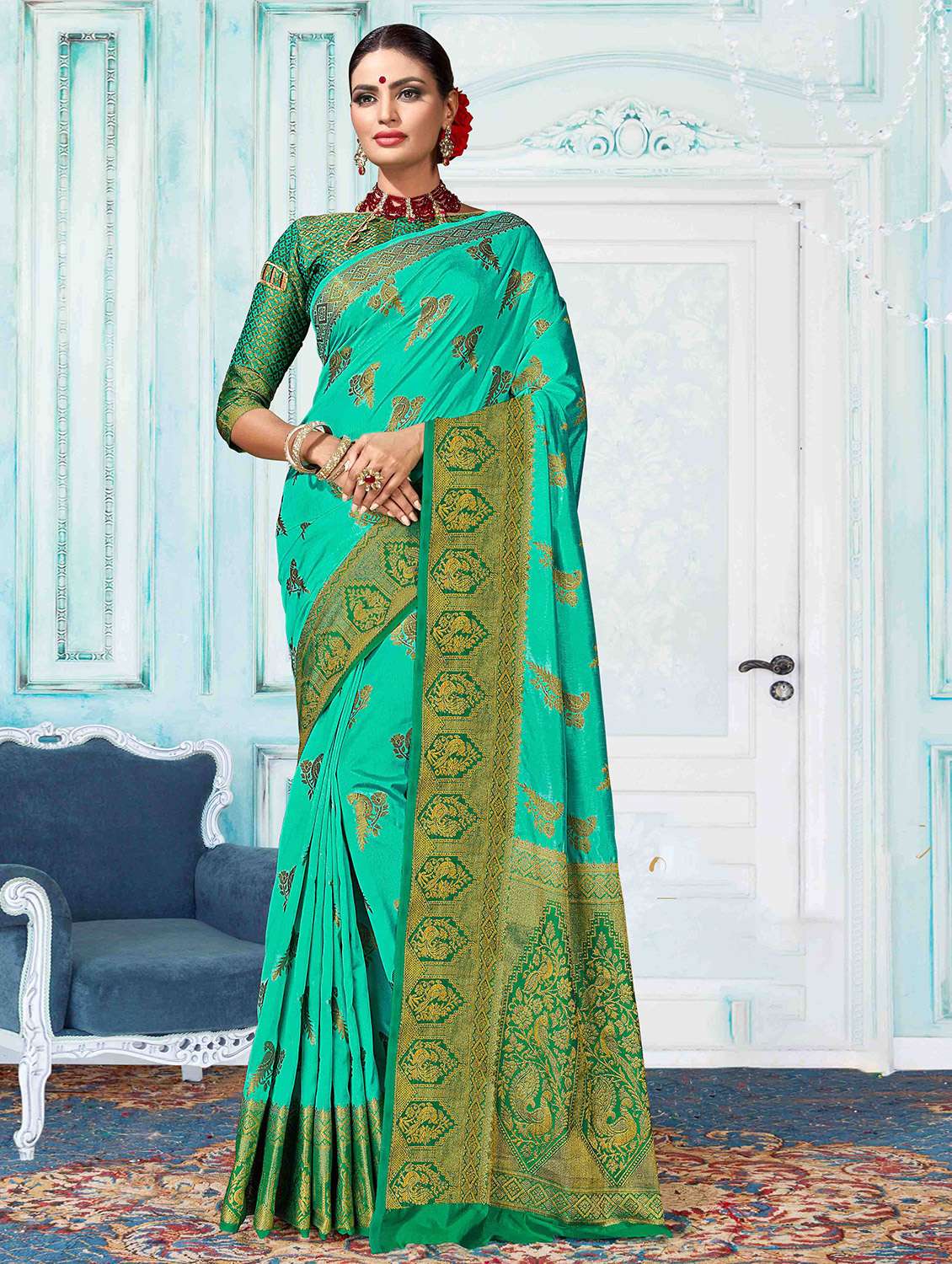 conversational woven saree with blouse