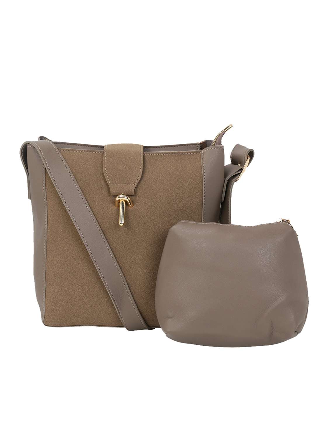 brown leatherette combo sling bag