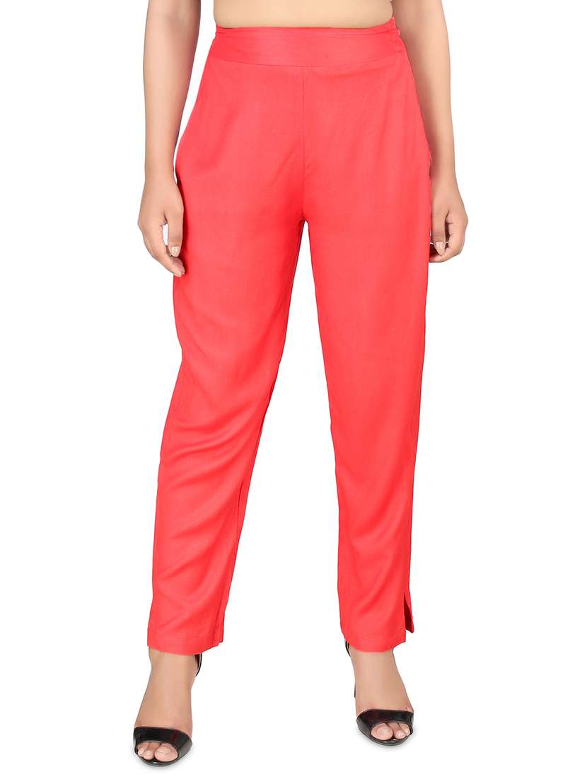 women solid flat front cigarette pants