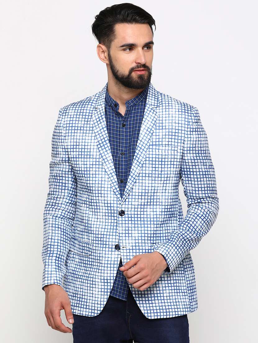 white checkered single breasted casual blazer