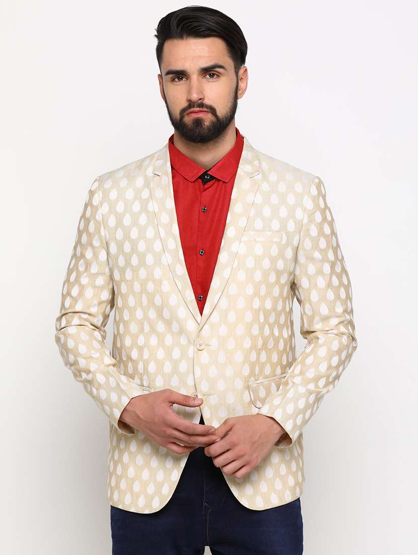 beige printed single breasted casual blazer