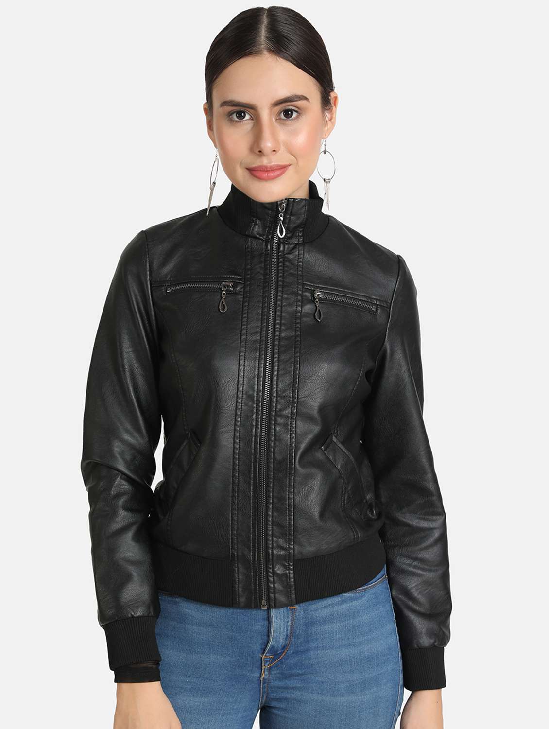 mandarin neck leather jacket