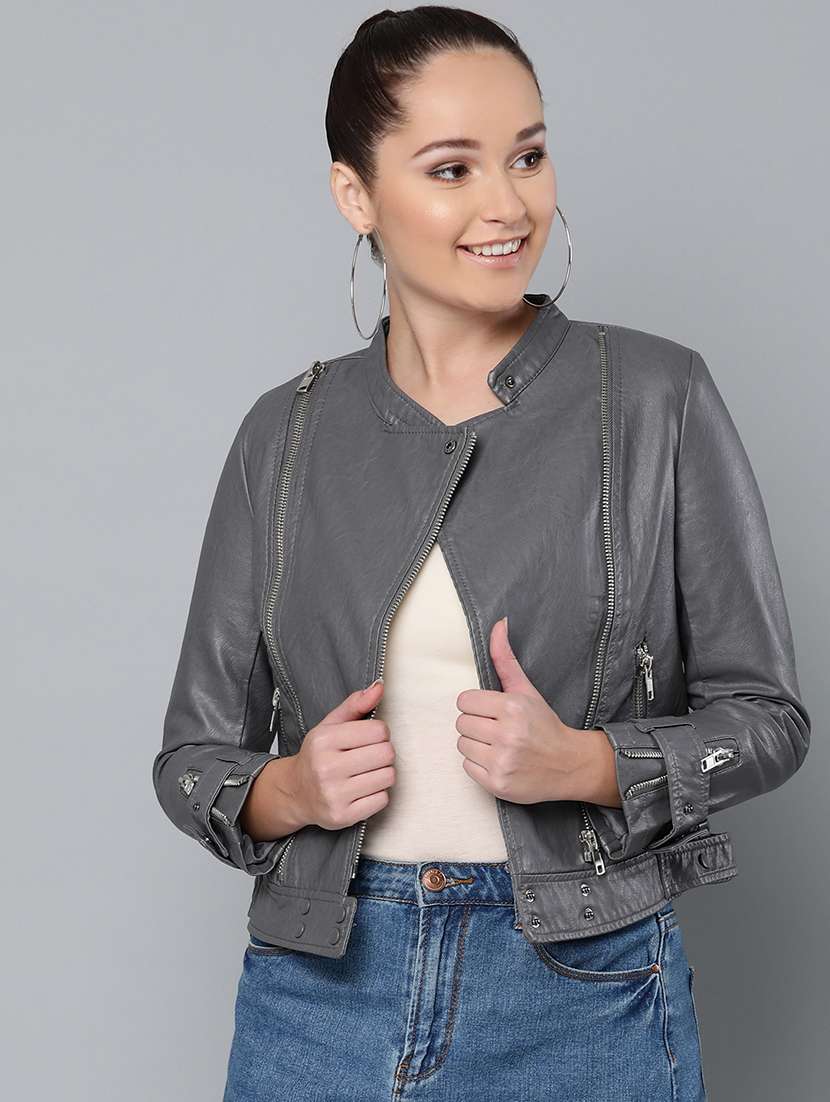 mandarin neck leather jacket 