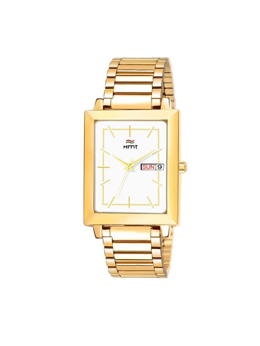 hemt day and date analog white dial men watch-hm-gsq302-wht-gld
