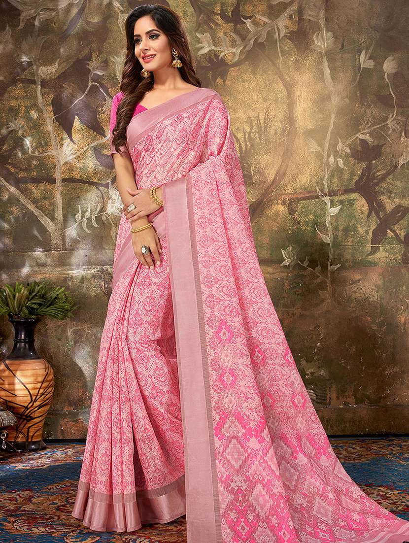 printed woven saree with blouse
