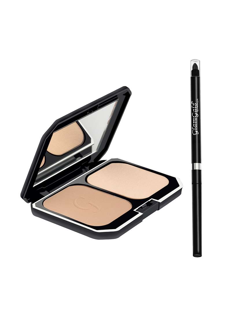 buy glamgals 2 in 1 two way cake compact makeup + foundation spf 15,10 g (earth glow) & get retractable black kajal free