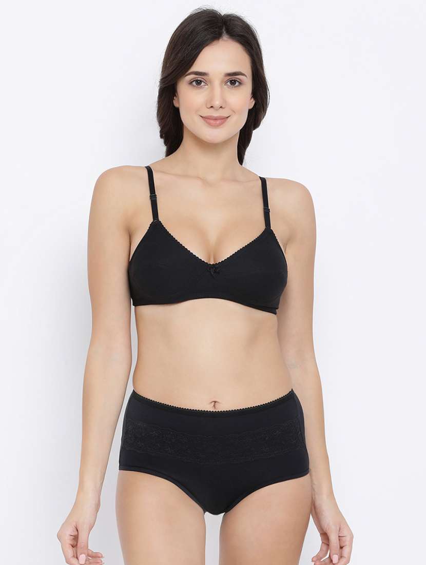 bow patch solid bra and panty set