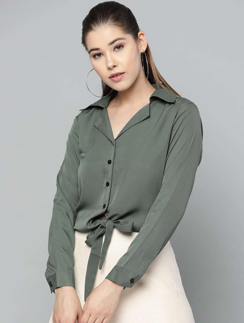 tie front solid shirt