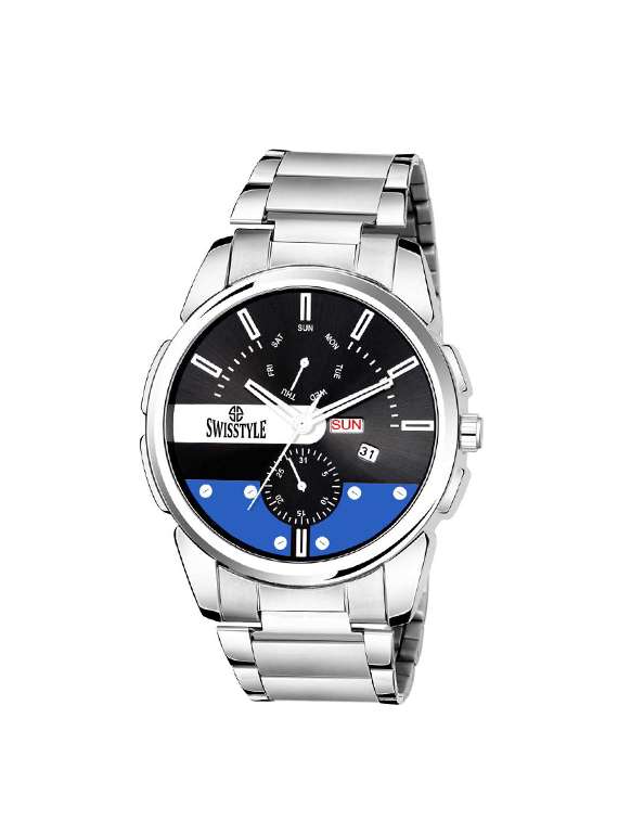swisstyle day and date analog black dial men watch-ss-gr499-blk-slv-ch