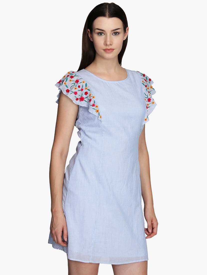 embroidered sleeved striped a-line dress  - 16792350 -  Standard Image - 2