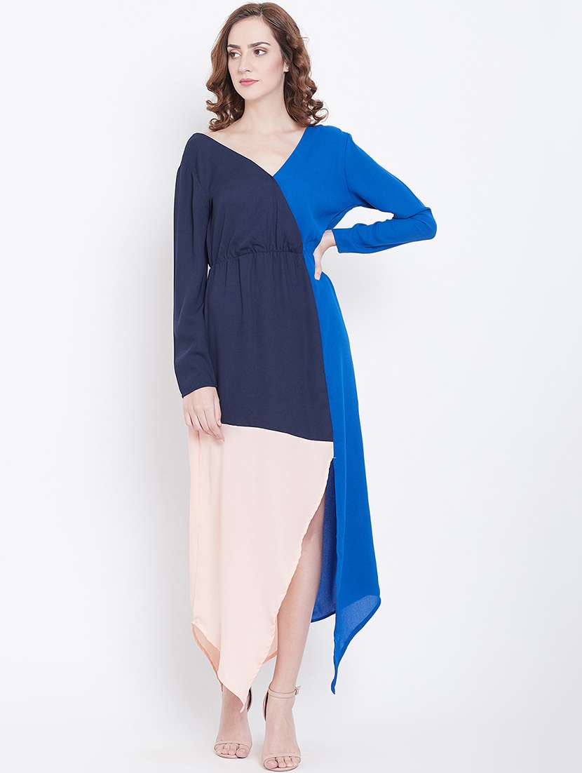 women's asymmetric color block dress