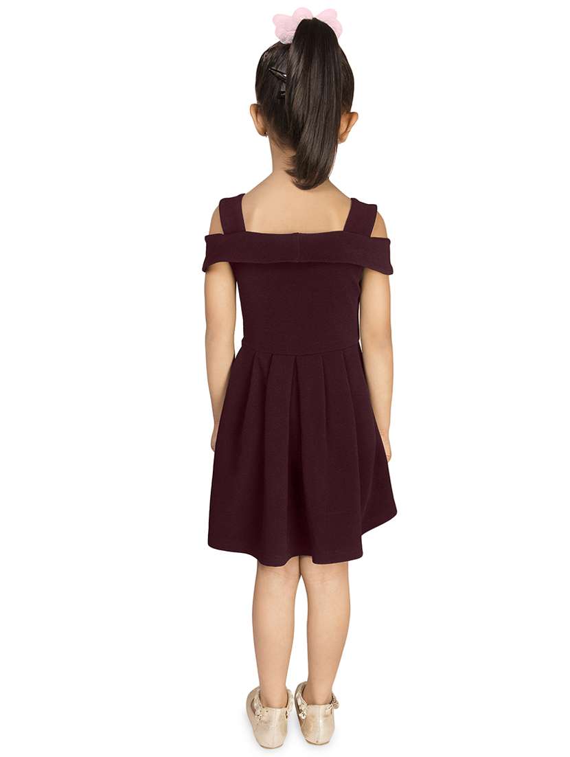 girls burgundy solid cold shoulder dress - 16795454 - Standard Image - 2