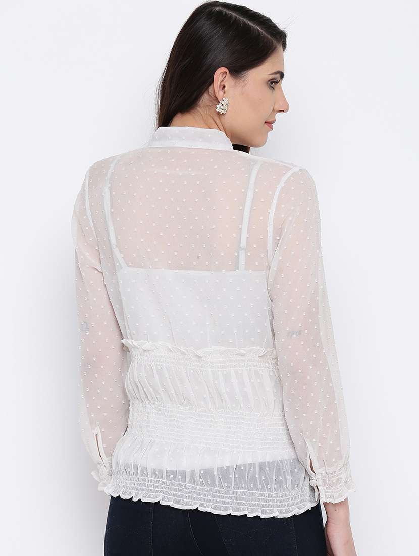 women's blouson mandarin neck top - 16796167 -  Standard Image - 2