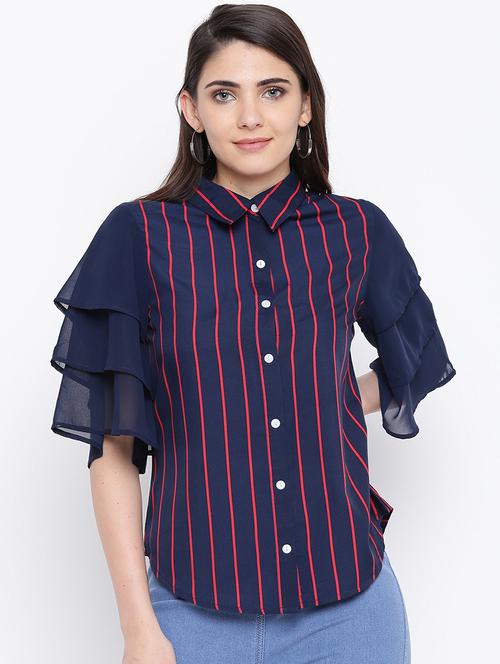 ruffle sleeved striped shirt  - 16796172 -  Standard Image - 0