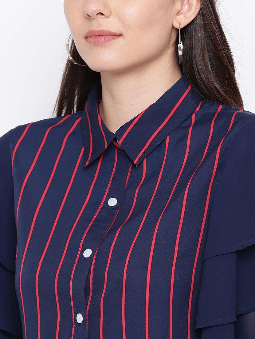 Ruffle Sleeved Striped Shirt 