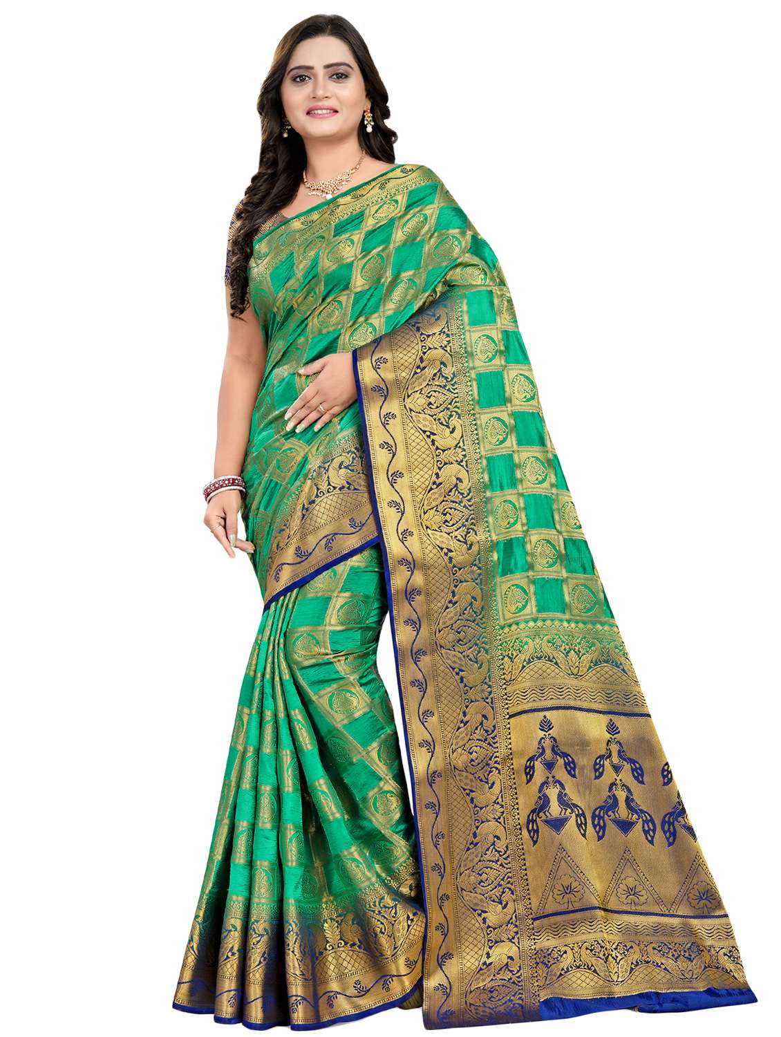 women's self design green colored saree with blouse