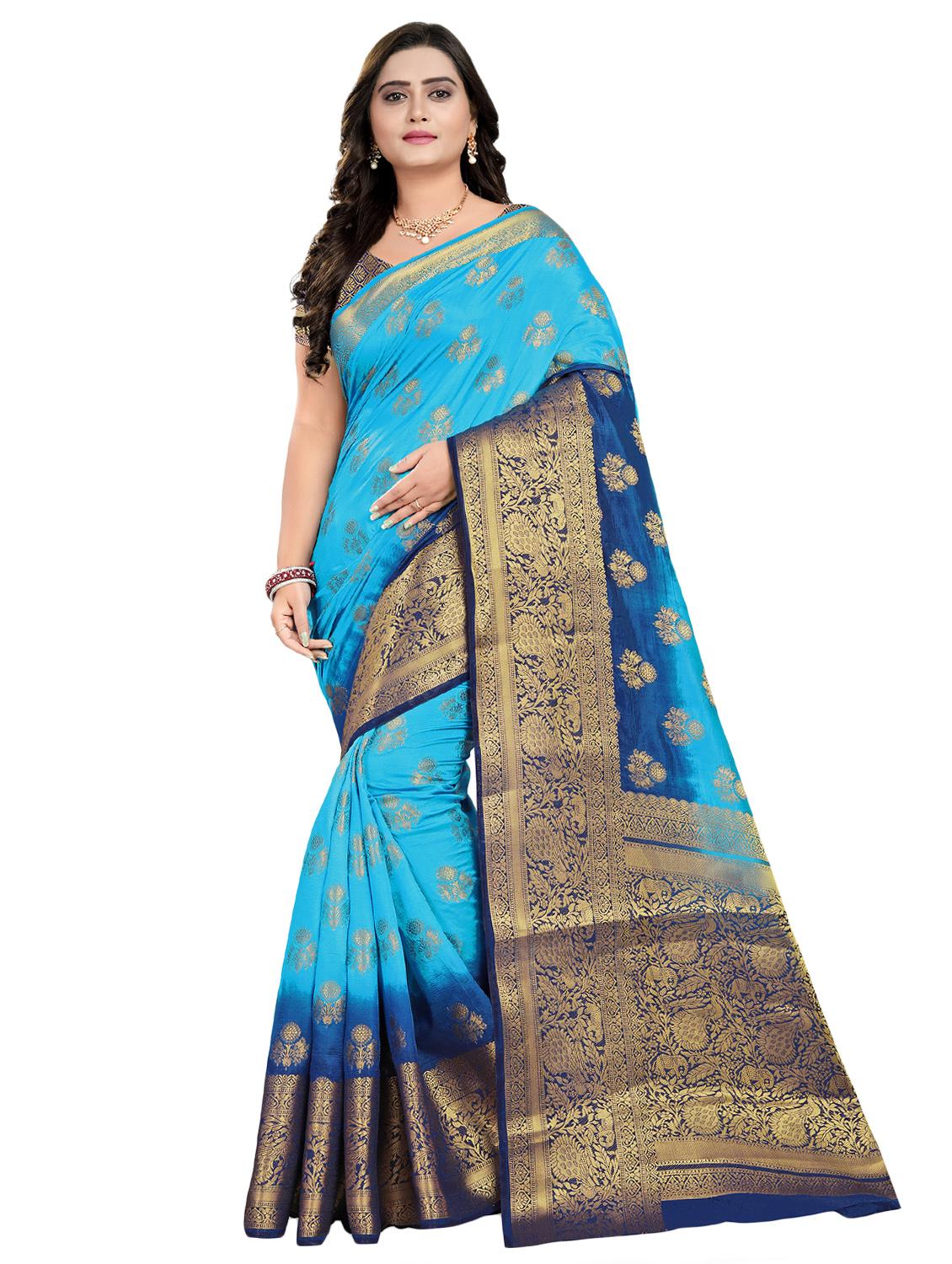 women's self design light blue colored saree with blouse - 16797730 - Zoom Image - 0