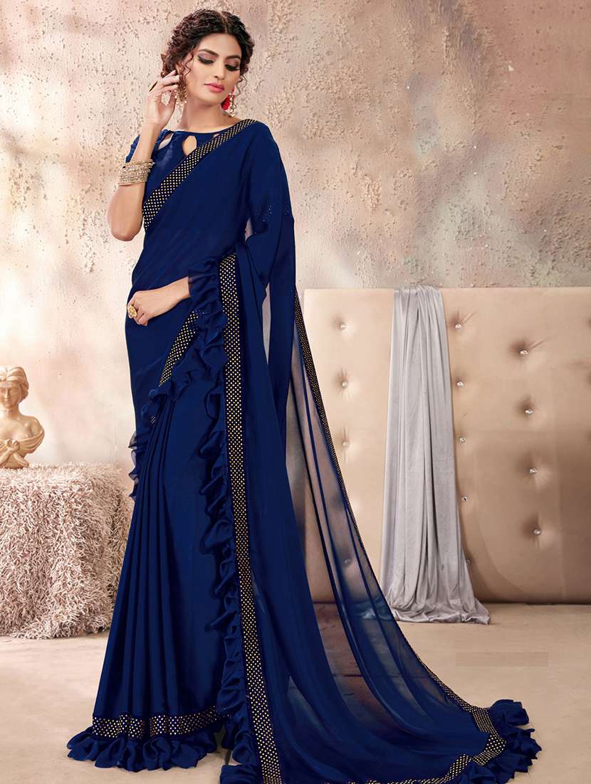solid ruffled saree with blouse