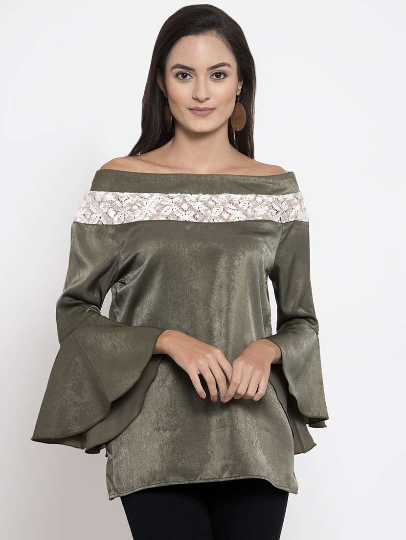 lace insert bell sleeved top 