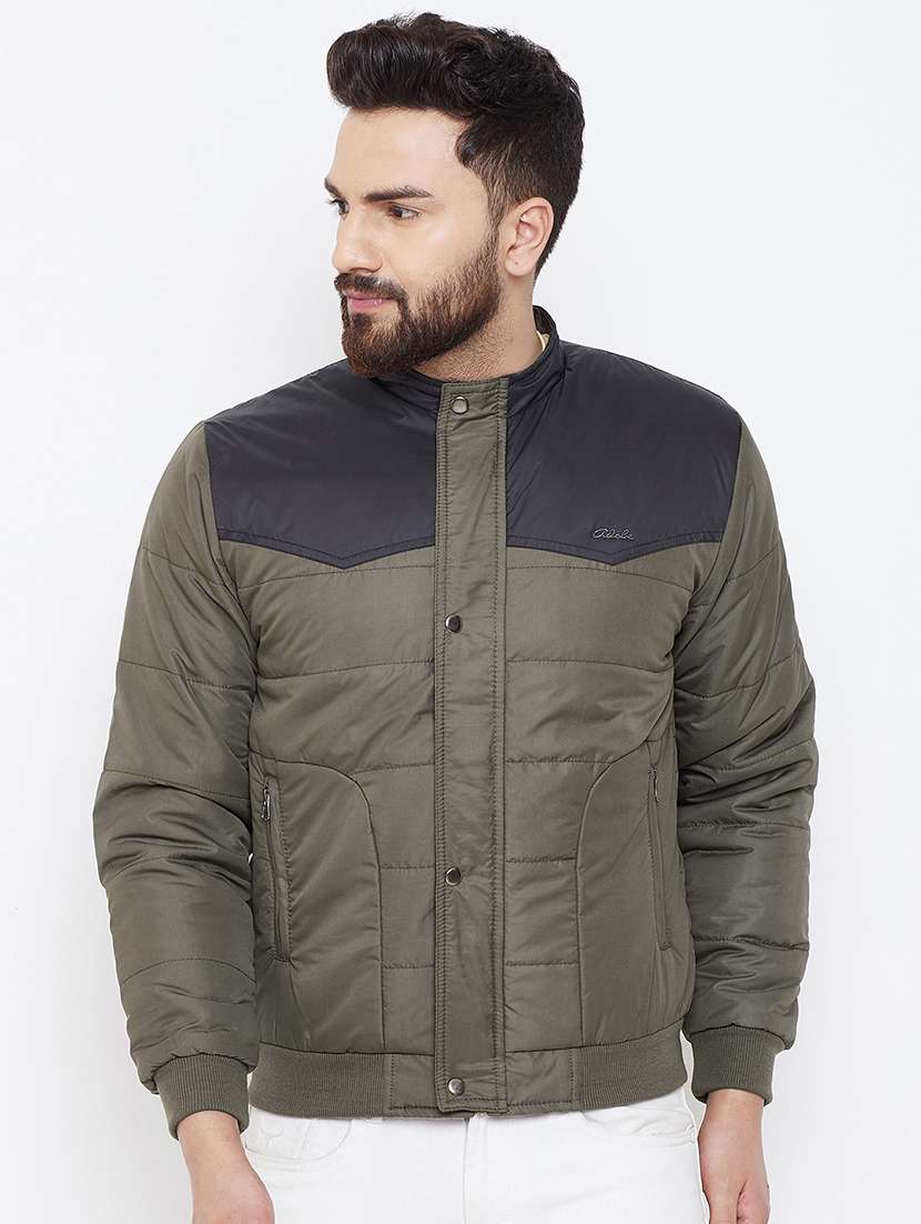 green color block quilted jacket