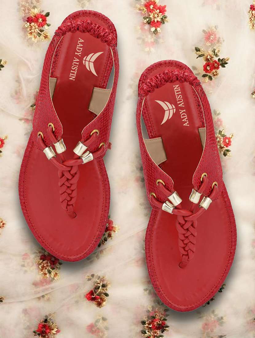 red back strap sandals