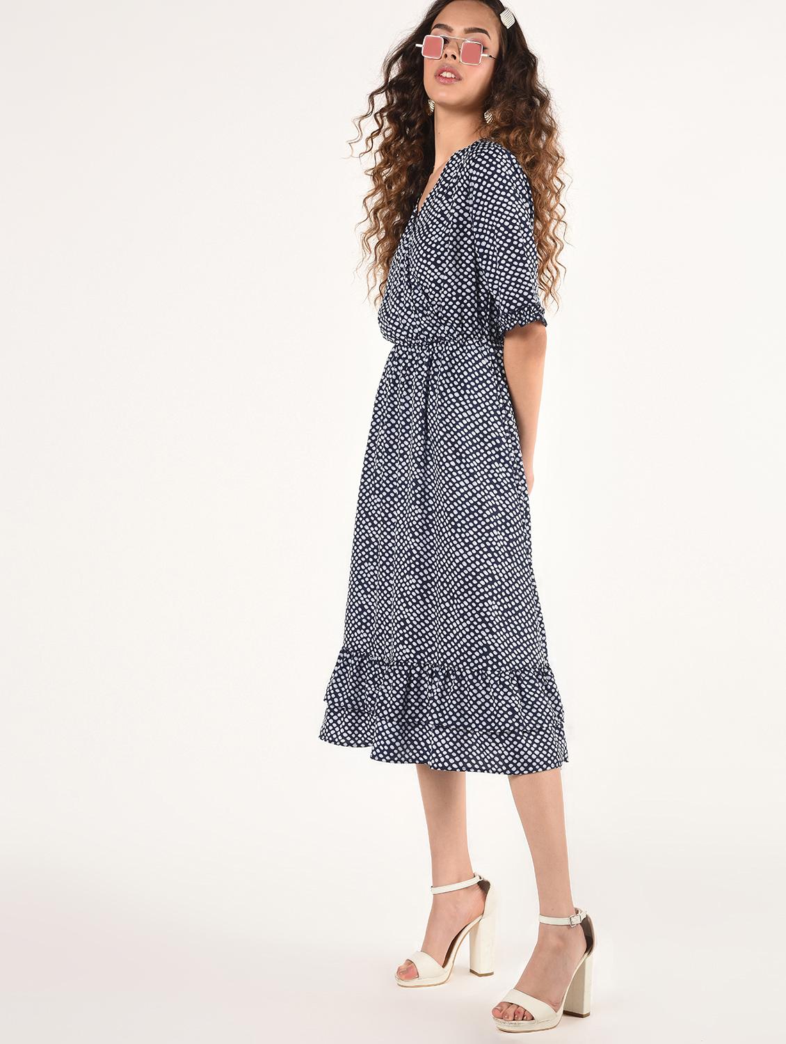 gathered hem polka dot fit & flare dress - 16802289 - Standard Image - 2