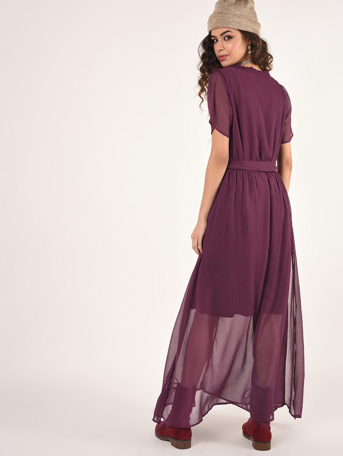 tie front sheer flared maxi dress - 16802303 - Standard Image - 2