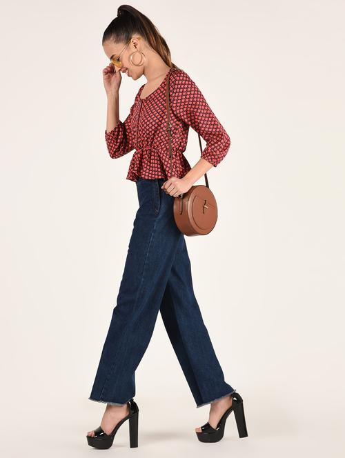 women's peplum round neck top - 16802323 -  Standard Image - 0