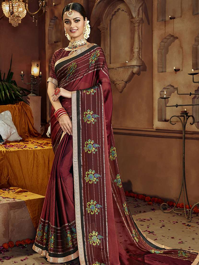 checkered printed saree with blouse