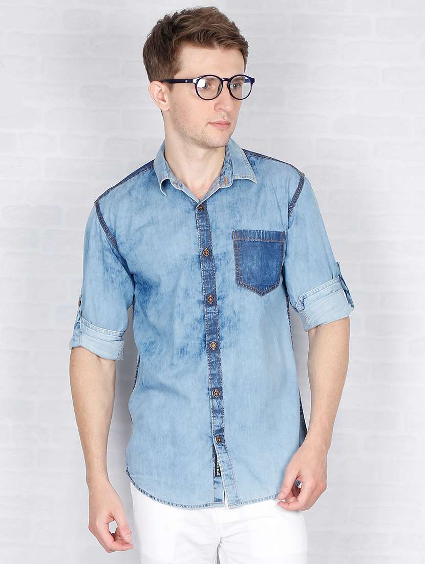 blue faded denim casual shirt