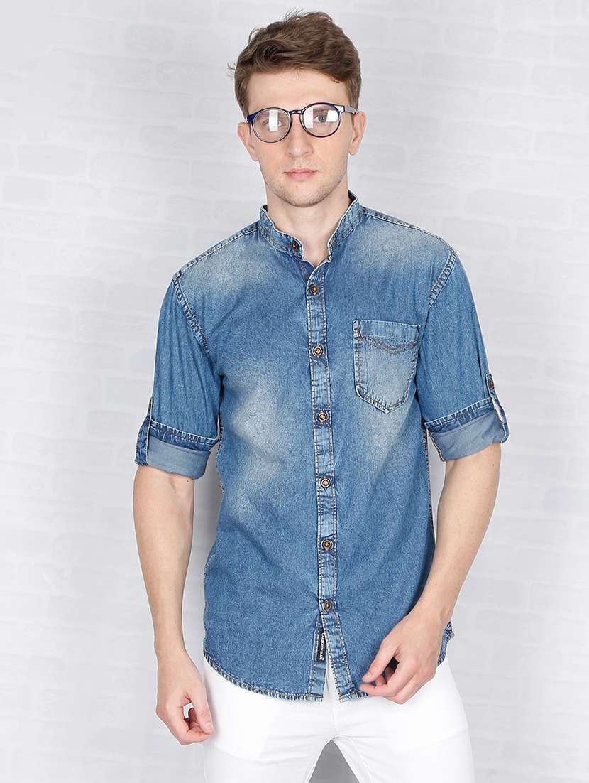blue faded denim casual shirt