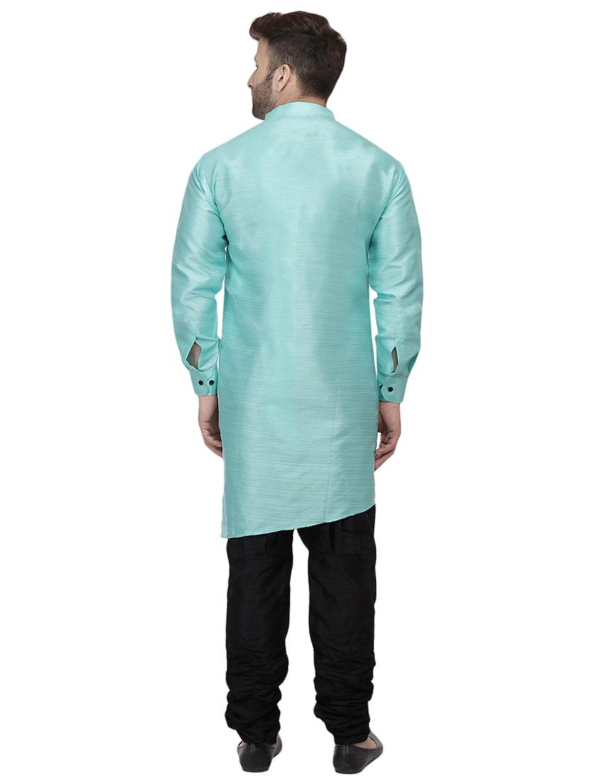 green solid dupion asymmetric kurta - 16809752 - Standard Image - 2