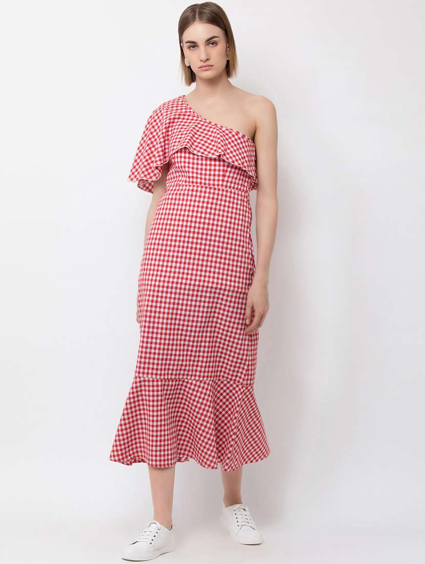 women's ruffle checks dress