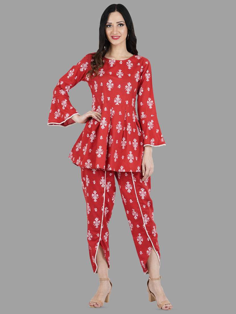 women red floral dhoti kurta set