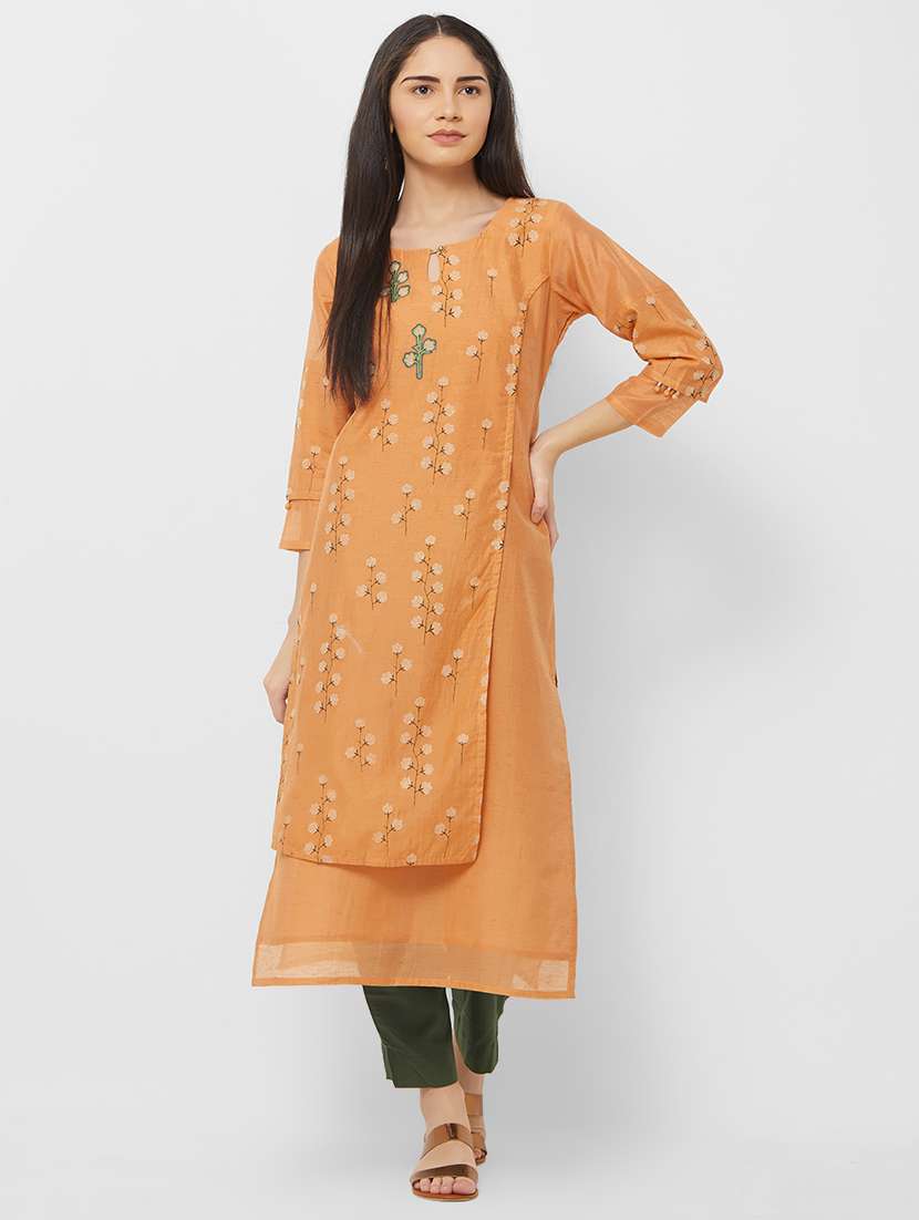 floral silk straight kurta