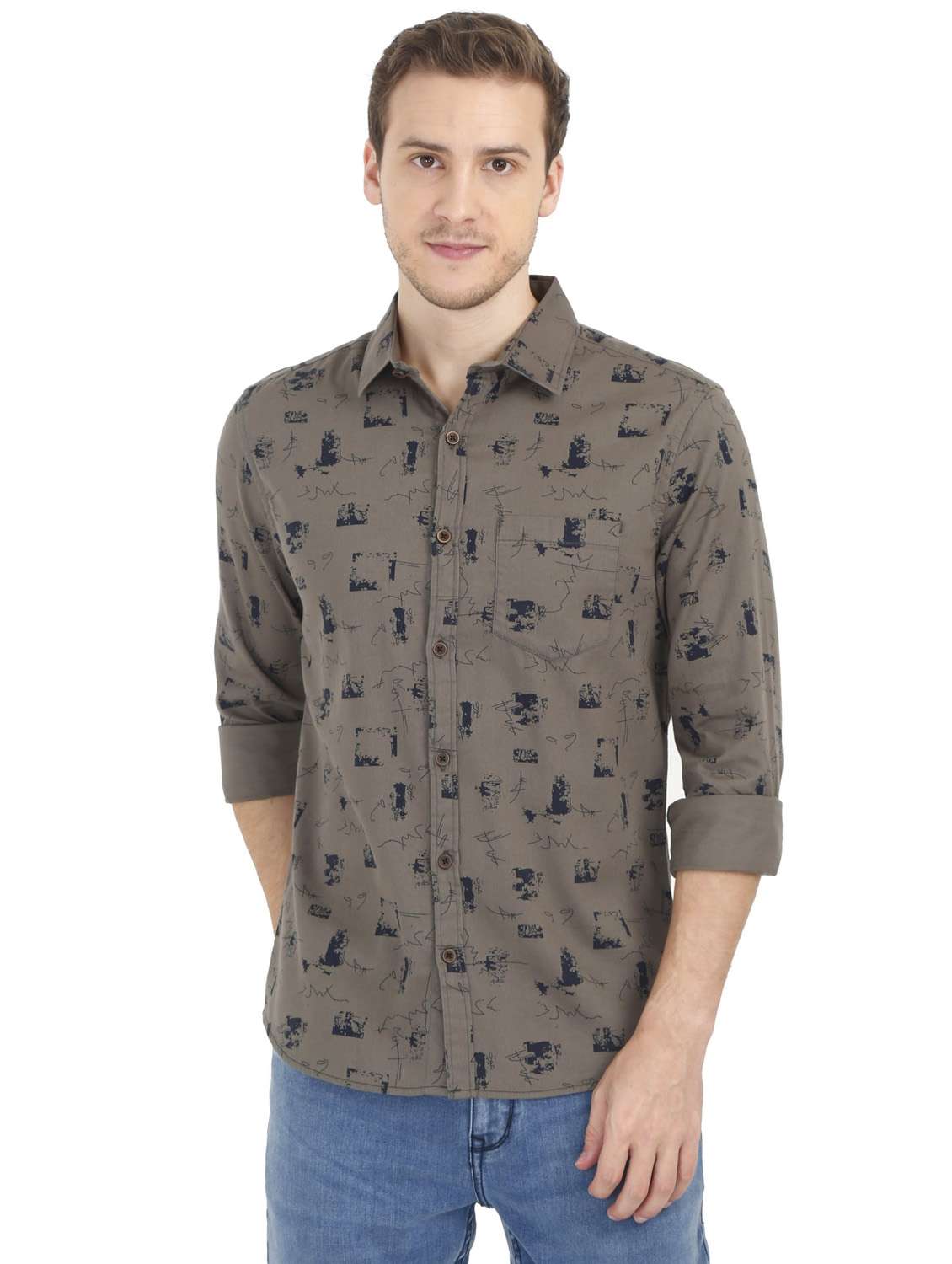 brown printed casual shirt