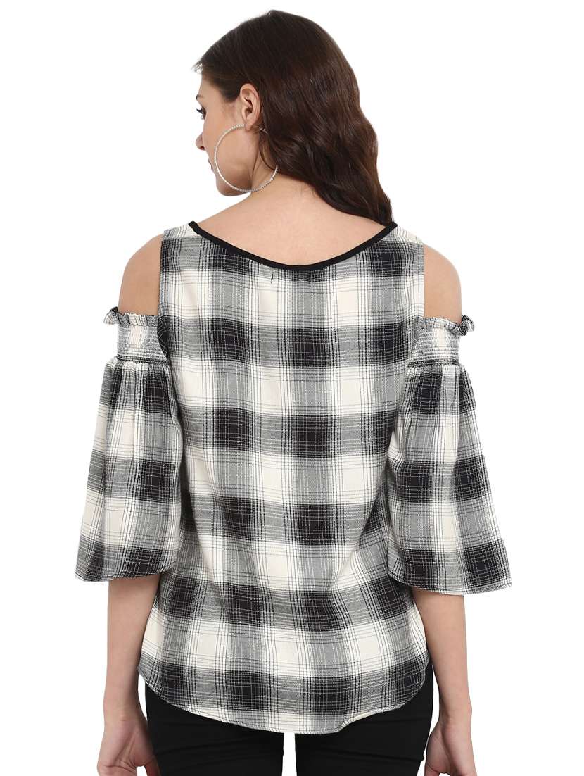 cold shoulder checkered top  - 16813648 -  Standard Image - 2