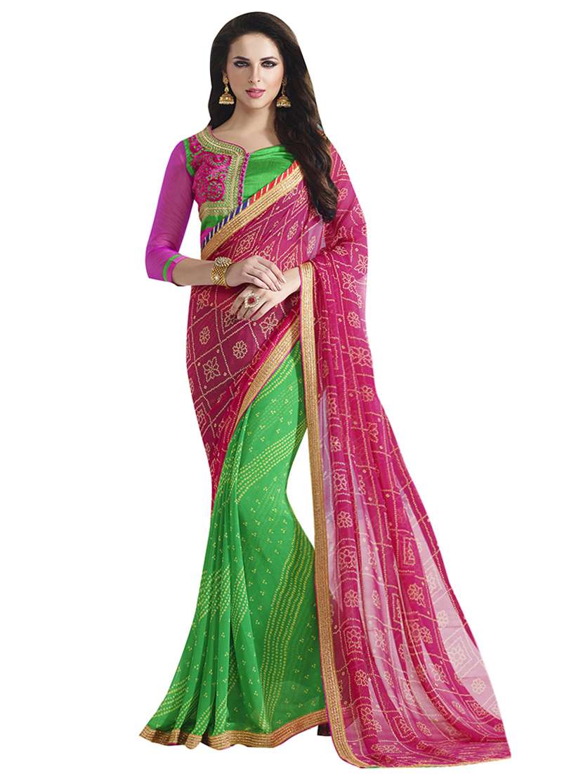 bandhani printed saree with blouse