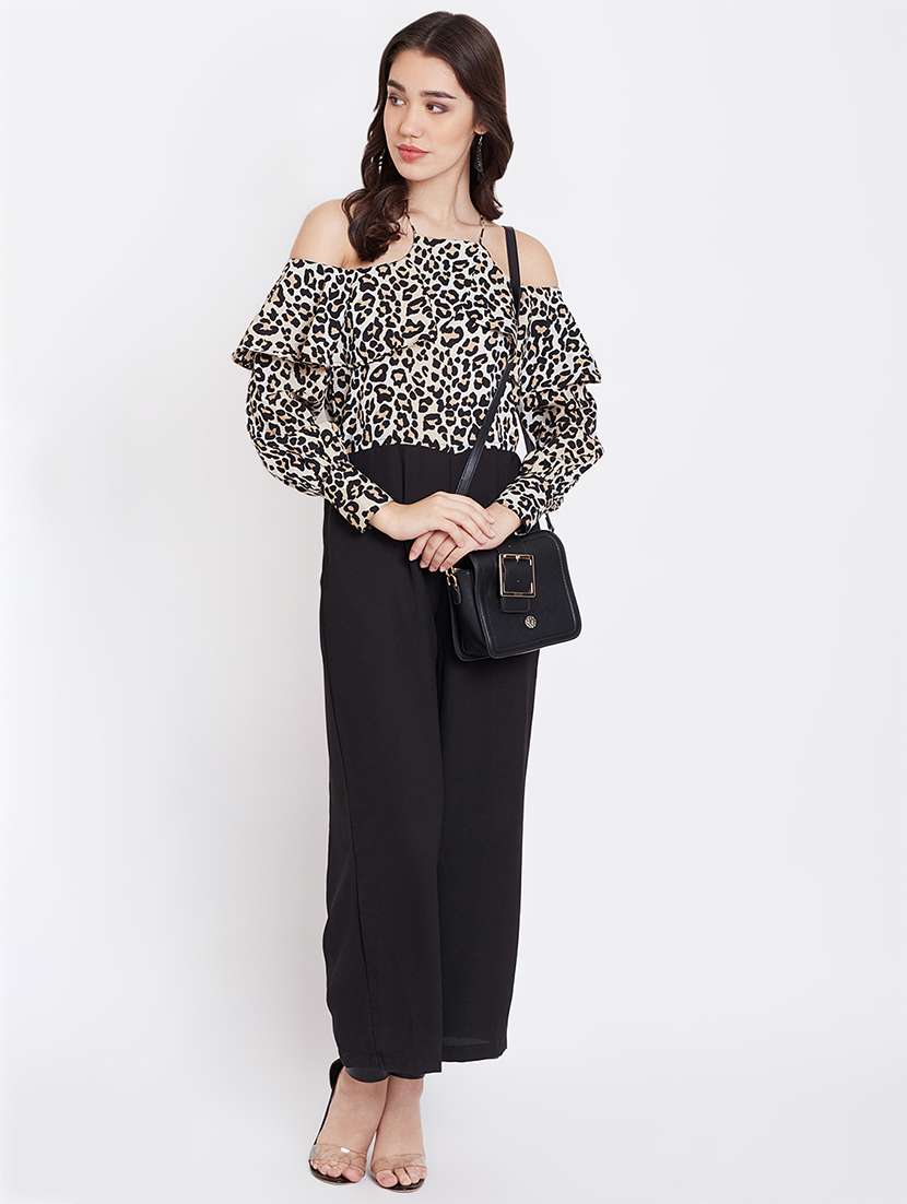 cold shoulder animal print jumpsuit