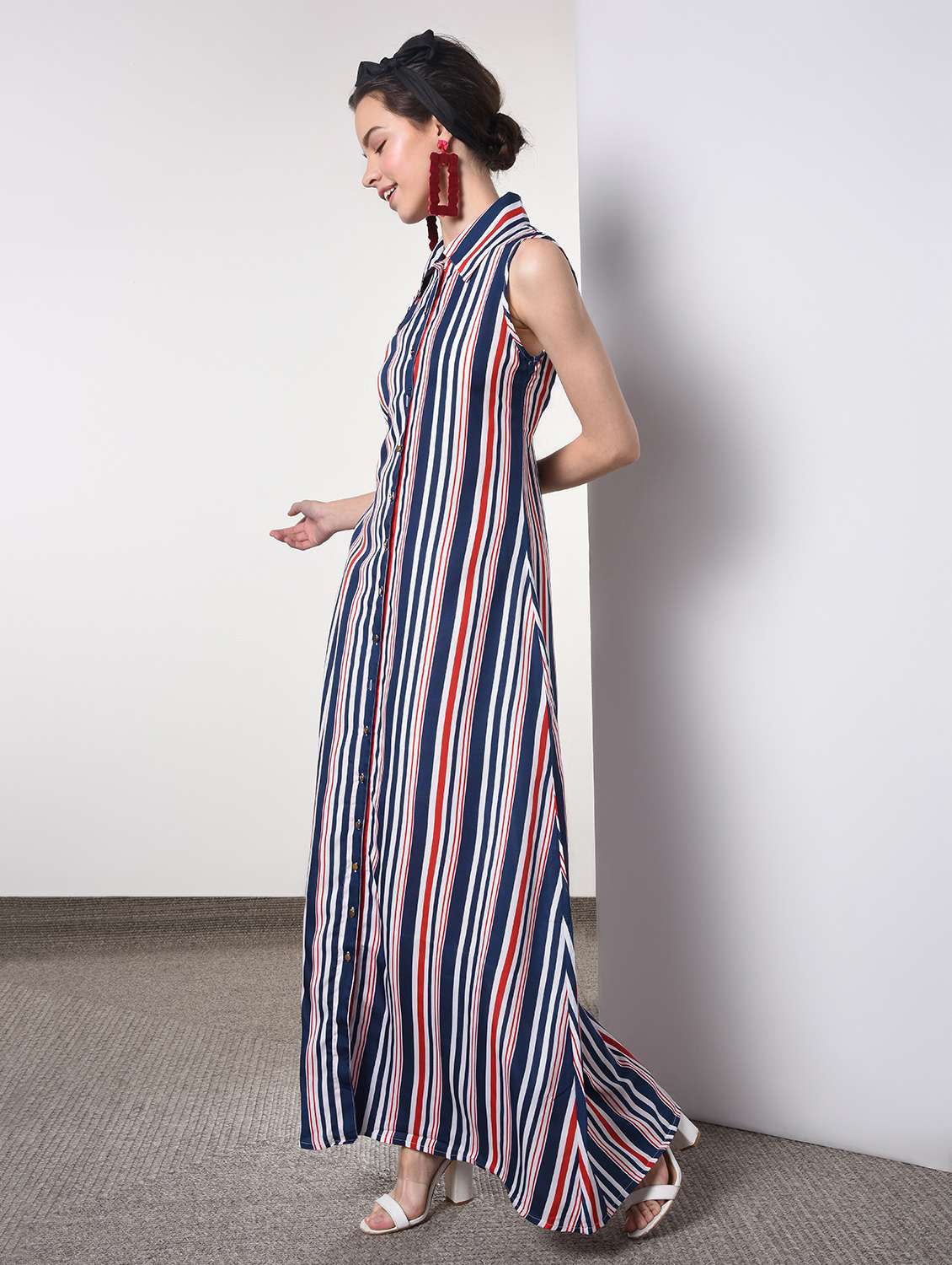 button up striped maxi dress